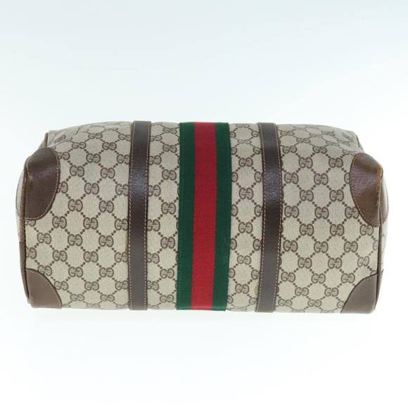 GUCCI GG Supreme Web Sherry Line Hand Bag PVC Leather Beige Red Green Auth 62953 - Picture 5 of 16